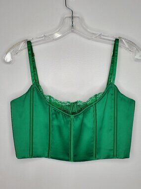 MESHKI Chic Emerald Green Lace Detail Boustier Crop Top Size M